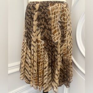 Y2K Brown & Tan Animal Print 100% Silk Knee Length Skirt (Size 4)